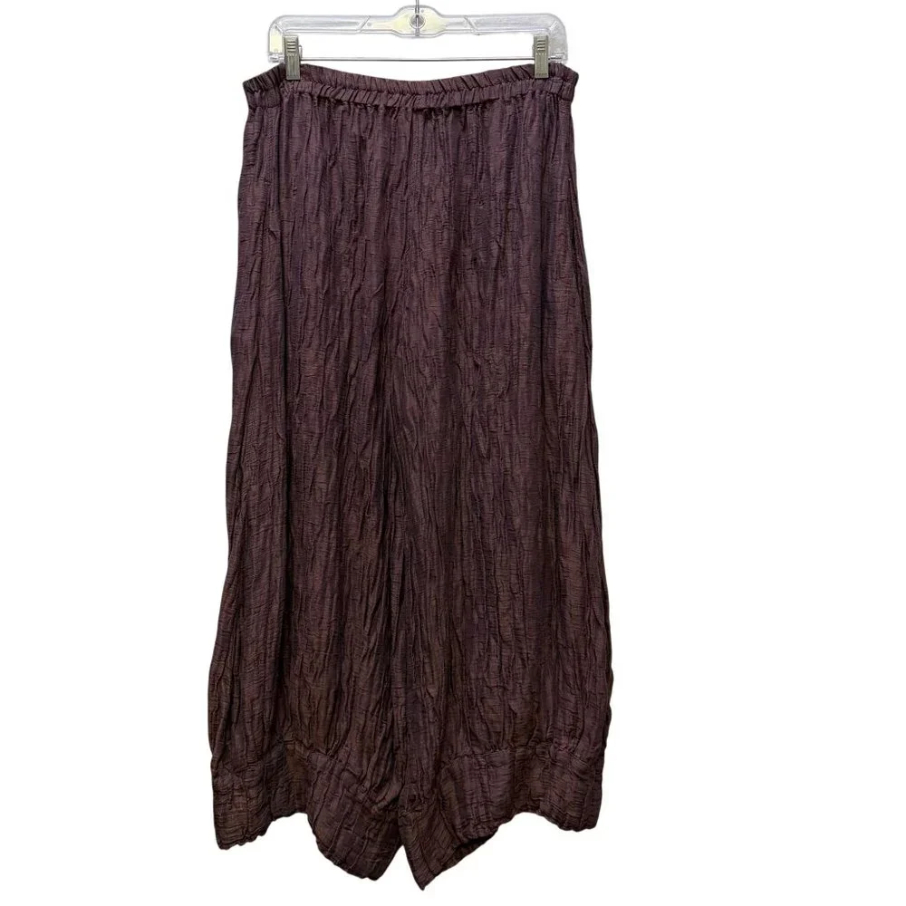 NWT Grizas Crinkle Silk Blend Brown Wide-Leg Pants M - Picture 2 of 6